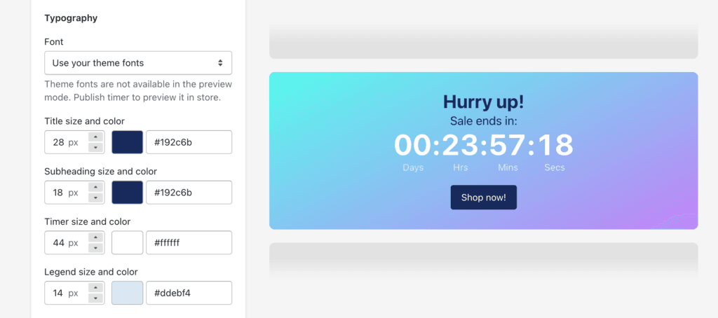 edit shopify landing page countdown timer fonts